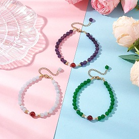 Natural Amethyst, Natural & Dyed Malaysia Jade and White Jade Bracelets, with Shell Pearl Bead