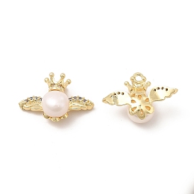 Micro cuivres ouvrent pendentifs zircone cubique, avec perle, aile avec breloque couronne