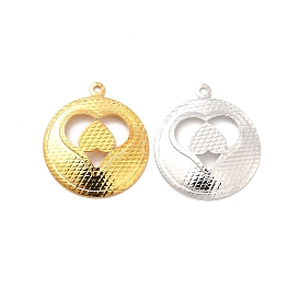 Rack Plating Brass Pendants, Long-Lasting Plated, Flat Round with Heart Charm