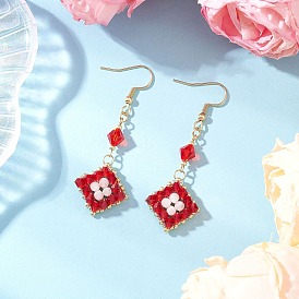 304 серьги-подвески из ромбовидного бисера из нержавеющей стали ручной работы, с натуральным радужным лунным камнем, золотые