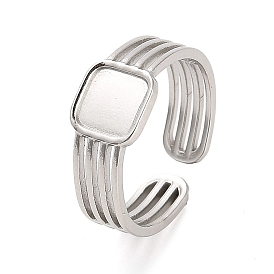 304 Stainless Steel Pad Ring Settings, Open Cuff Ring, Square