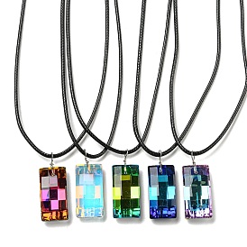 Waxed Cord Necklaces, with K9 Glass Pendant Necklaces, Rectangle