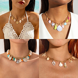 Женские ожерелья с подвесками из сплава, смолы, натуральных ракушек и искусственного жемчуга