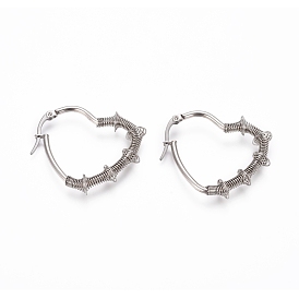 Long-Lasting Plated 304 Stainless Steel Wire Wrapped Hoop Earrings, Hypoallergenic Earrings, Heart