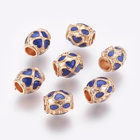 Alloy Enamel Beads, Barrel with Heart Pattern, 8x7mm, Hole: 3.5mm