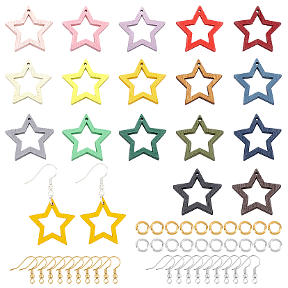 Kits de fabrication de boucles d'oreilles pendantes en bois de bricolage, 136 pcs pendentifs en bois d'étoile, crochets de boucles d'oreilles en laiton et 304 anneaux de saut ouverts en acier inoxydable