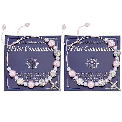 Браслеты с подвесками в виде крестов из сплава и страз, Браслеты из полимерной глины с бусинами и стразами, плетеные из бисера, для женщин., с открытки