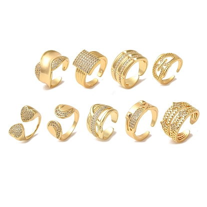 Кольца-манжеты из латуни с микро-паве и прозрачным циркониевым покрытием для женщин, долговечный, без кадмия и без свинца, реальный 18 k позолоченный