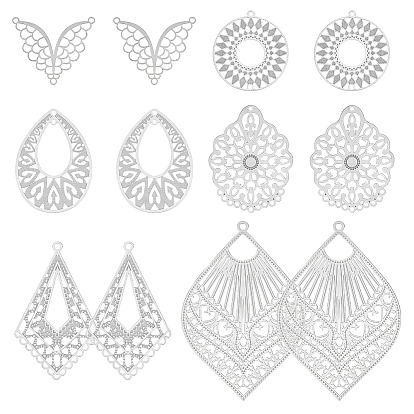 36 шт. 6 стили кайт круглый каплевидный 304 и 201 люстра из нержавеющей стали компоненты ссылки, гравированные металлические украшения