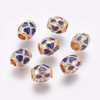 Alloy Enamel Beads, Barrel with Heart Pattern, 8x7mm, Hole: 3.5mm