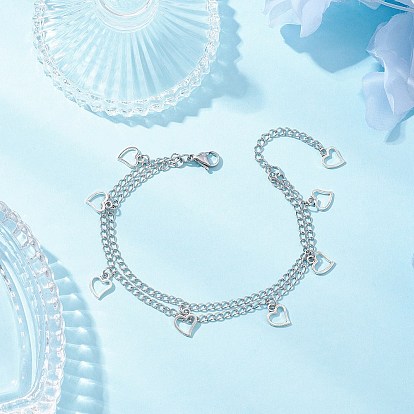 Браслеты шарма сплава сердца, 304 многорядные браслеты из нержавеющей стали для женщин