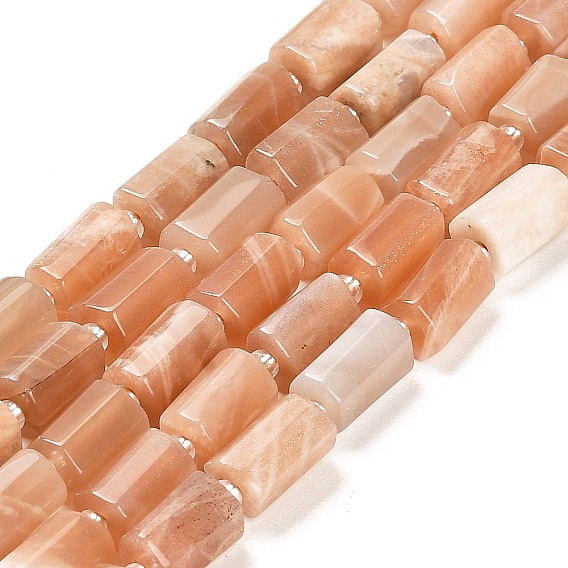 Natural Sunstone Beads Strands, with Seed Beads, Faceted Column
