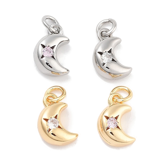 Латунные микро проложить кубического циркония подвески, без кадмия, без никеля и без свинца, луна, с целью перехода в кольце, платина/настоящее золото 18k