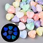 Luminous Two Tone Color Transparent Acrylic Beads, Heart, Glow in the Dark, with Glitter Powder
