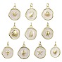10Pcs 10 Styles Ocean Brass Enamel Pendants, Flat Round Charms, with Jump Ring, Real 18K Gold Plated
