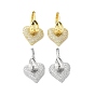 Valentine's Day Heart & Leaf Clear Cubic Zirconia Dangle Hoop Earrings, Brass Jewelry for Women