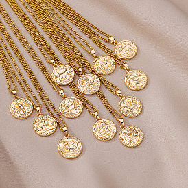 Vintage Zodiac Pendant Necklace with Round Coin Design - Capricorn Necklace