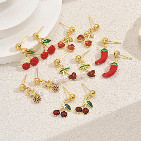 Латунные качают серьги, с имитацией жемчуга, золотые