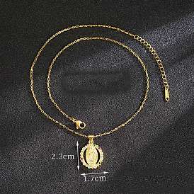 Латунные стразы религиозные подвески Девы Марии ожерелья для женщин, матовый золотой цвет