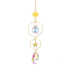 Quartz Crystal Big Pendant Decorations, Hanging Sun Catchers, Sun & Star