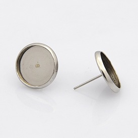 Ion Plating(IP) 304 Stainless Steel Flat Round Stud Earring Settings
