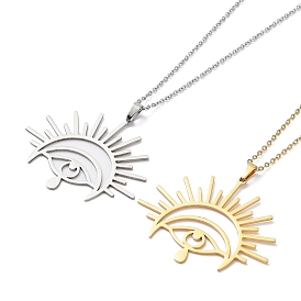 201 Stainless Steel Sun with Eye Pendant Necklace with Cable Chains