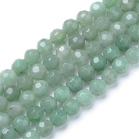 Brins vert aventurine de perles naturelles, ronde à facettes