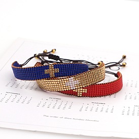 Minimalist Ethnic Style Handmade Miyuki Beaded Cross Bracelet for Couples