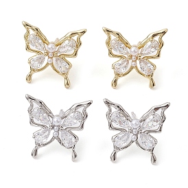 Butterfly Brass Stud Earrings, with Clear Cubic Zirconia, Long-Lasting Plated, Lead Free & Cadmium Free
