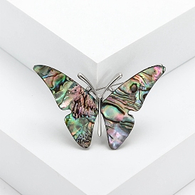 Alloy Brooch, Lapel Pin with Natural Shell, Butterfly