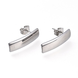 304 Stainless Steel Stud Earring Findings, with Loop & Ear Nuts/Earring Backs, Rectangle