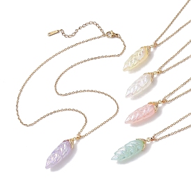 Resin Leaf Pendant Necklaces, with 304 Stainless Steel Cable Chains