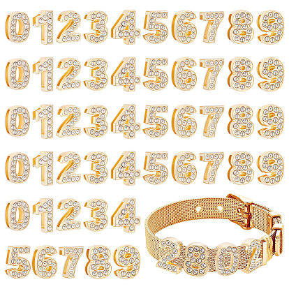 60Pcs Alloy Rhinestone Charms Sets, Numbers