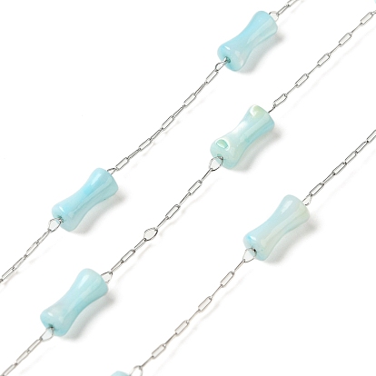 304 Stainless Steel Cable Chains and Dyed Shell Beads, Tambourin, Soldered, with Spool