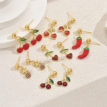 Латунные качают серьги, с имитацией жемчуга, золотые