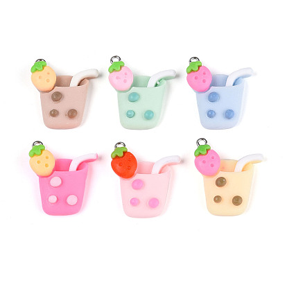 Непрозрачные подвески смолы, клубничный сок, с платиновым тоном железная петля