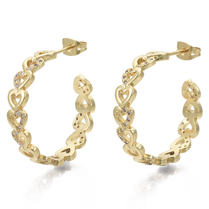 Серьги-гвоздики из полукруглой латуни с прозрачным фианитом и прозрачным фианитом, серьги-кольца, со спиной серьги, без никеля , сердце