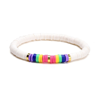 Bracelet surfeur heishi pour les vacances, Bracelet extensible perles disque en argile polymère