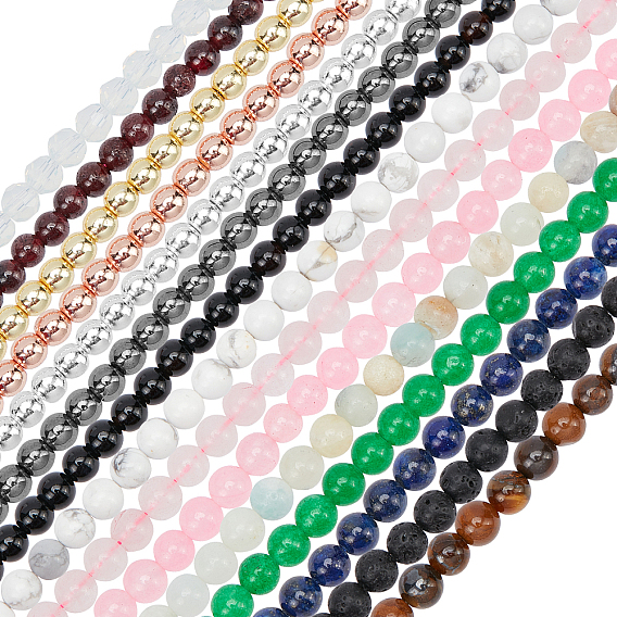15 Strands 15 Style Natural & Synthetic Gemstone Beads Strands, Round