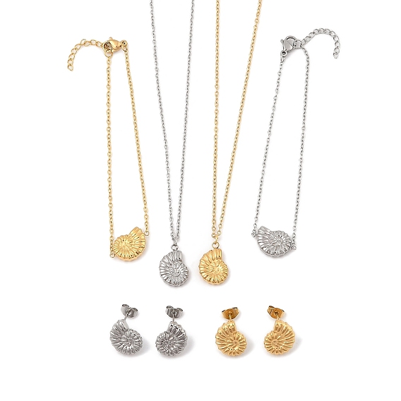 Форма раковины 304 ожерелья с подвесками из нержавеющей стали, браслеты и серьги-гвоздики для женщин, ионное покрытие (ip)