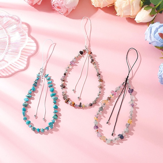 3Pcs Natural & Synthetic Mixed Stone Beaded Mobile Strips, Chips