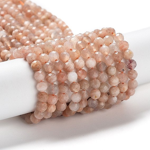 Natural Peach Moonstone Beads Strands, Faceted, Round