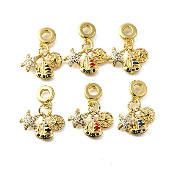 Латунное микропейв с кубическим цирконием европейские подвески с подвесками, эмалевые подвески с большими отверстиями в виде морской звезды, парусника и штурвала, реальный 18 k позолоченный, без кадмия и без свинца, долговечный, стойки покрытие