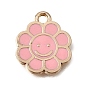 Alloy with Enamel Pendants, Rack Plating, Smiling Face Flower Charms, Golden
