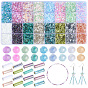2400pcs 16 couleurs perles de rocaille rondes en verre dépoli transparent, perles de verre arc-en-ciel transparentes