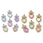 UV Plating Alloy Glass Pendants, Heart with Crown Charm, with Rhinestone, Faceted, Mixed Color