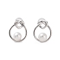 925 Sterling Silver Studs Earring, with Cubic Zirconia and Natural Pearl, Teardrop with Heart