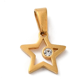 Vacuum Plating 304 Stainless Steel Pendants, with Rhinestone, Long-Lasting Plated, Star Charm