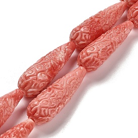 Synthetic Shell Carved Beads Strands, Dyed, Teardrop