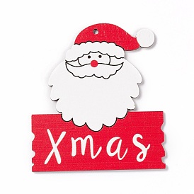 Christmas Spray Painted Wood Big Pendants, Santa Claus with Word Xmas